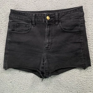American Eagle Super Super Stretch Hi Rise Shortie Black Denim Shorts Size 8 - Picture 1 of 12