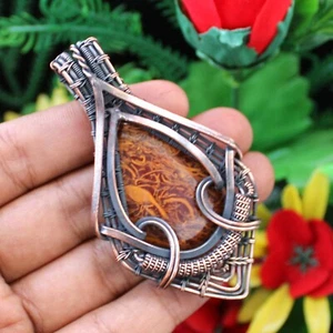 Mariam Jasper Gemstone Pendant Copper Wire Wrapped Pendant Handmade Jewelry - Picture 1 of 7