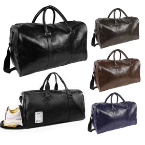 Waterproof Leather Travel Duffle Bag Men Women Weekender Overnight HandBag 19 - Picture 1 of 50