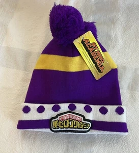 My Hero Academia Fresh Picked Hero Grape Juice Pom Cuff Beanie Purple Gold Kids - Picture 1 of 19