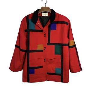 International Scene Wool Colorblock Coat Patch Jacket Vintage 1980s - Bild 1 von 7