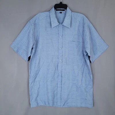 Domani Platinum Micro Men's Button Up Shirt Short Sleeve Blue Size L - Image 1 of 4
