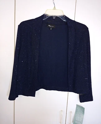 RN STUDIO/RONNIE & NICOLE ЖЕНЩИНЫ 3/4 РУКАВ ТЕМНО-СИНИЙ/БЛЕСТЯЩИЙ ВЕЧЕРНЯЯ КУРТКА-S-НОВЫЙ С ЯРЛЫКАМИ-$44 - Изображение 1 из 4