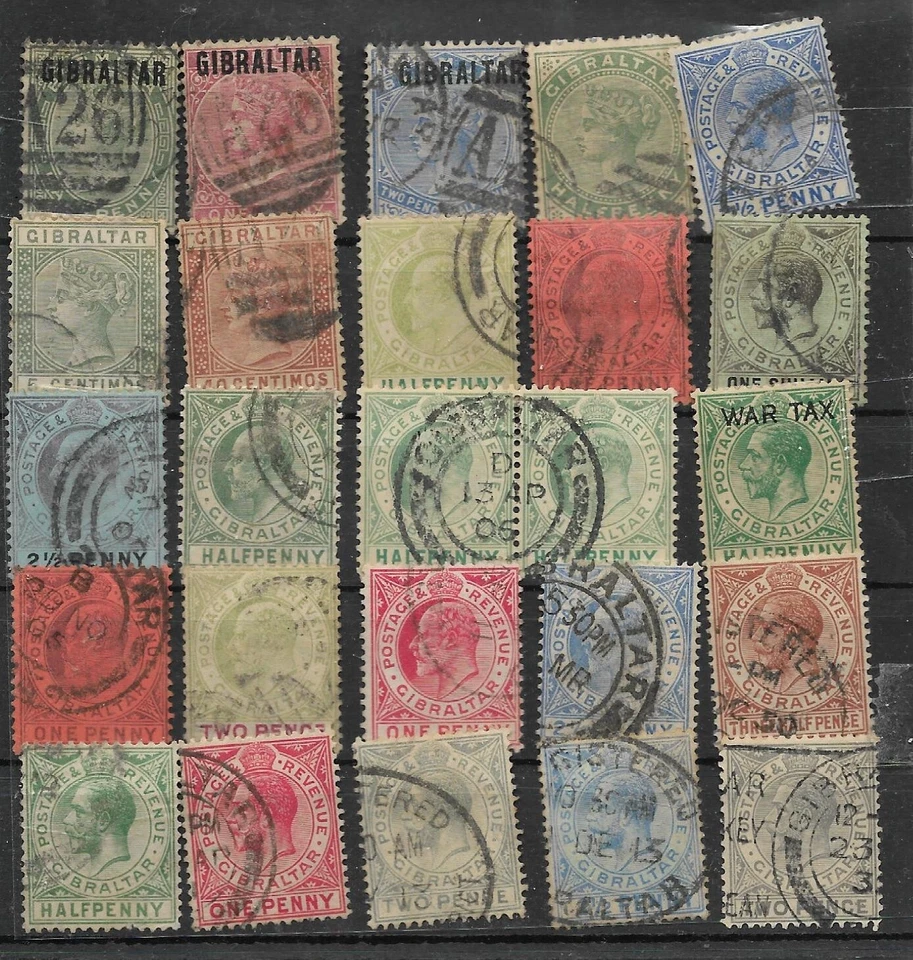 BRITISH GIBRALTAR Lot of 25 Different Old Stamps VF - Image 1 of 1