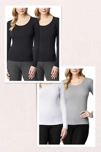 32 Degrees Heat Women's Long Sleeve Scoop Neck T-Shirt 2Pk Small Minimizes Odors - Picture 1 of 6