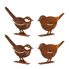 4x Rust Metal Silhouette 10cm Bird Or Wren W/ Base Assort Garden Decor Ornament