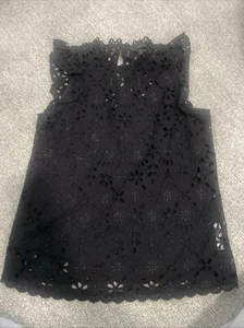 J Crew Mockneck Flatterärmel bestickt Ösen Top schwarz XS - Bild 1 von 4