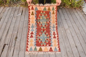 Alfombra Turca 22''x38'' Tejida a Mano Kayseri Rojo Kilim 57x97cm Oriental Tamaño 1x3 - Imagen 1 de 9