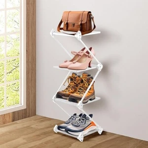 Vertical Display Rack 4 Tier Small Shoe Rack Shelf for Entryway Tall Narrow - Picture 1 of 8