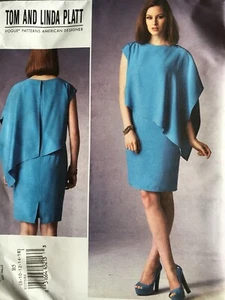 Vogue Pattern V1373 Fitted Lined Dress w Asym Caplet Sz 8-16 - Picture 1 of 2
