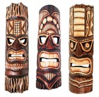 Wooden Tiki Mask 50cm Hand Carved Garden Bar Wall Plaque 3D Light CoverLampshade