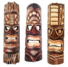 Maschera TIKI Placca da parete in legno 50 cm intagliata e dipinta a mano SURFER/STILE MAORI nuova
