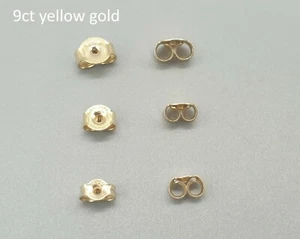 9ct Yellow Gold Butterfly Earring Backs 9K 375 Solid Gold Stud Scrolls 1 pair - Picture 1 of 7