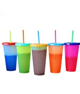 Color Changing Cups, 24oz 5 Reusable Cold Drink Cups with Lids and Straws - Picture 1 of 5