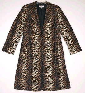 Le Suit Women's Long Blazer Size 10 Animal Print Black Gold Open Front Duster - Picture 1 of 24