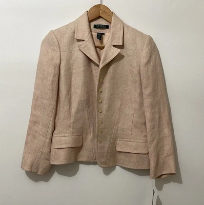 Lauren Ralph Lauren 复古肖像粉色亚麻西装外套全新带标签,尺寸 8 $298 — 第 1/4 张图片