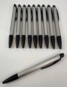 Metal Mechanical Pen Ballpoint Pen Brushed Silver & Black Pen Black Ink x 10 - Picture 1 of 4