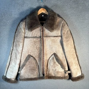 Vintage Lammfell Lammfell Lederjacke braun Fell Reißverschluss Mantel Gr. 44 - Bild 1 von 9