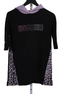 Roberto Cavalli Girls Animal Print Crystal Embellished Hooded Dress Black Size M - Picture 1 of 6