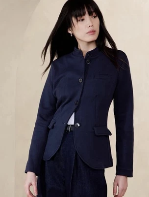 NWT Banana Republic Blue Band-Collar Knit Blazer Size M, MSRP $100 - Image 1 of 4