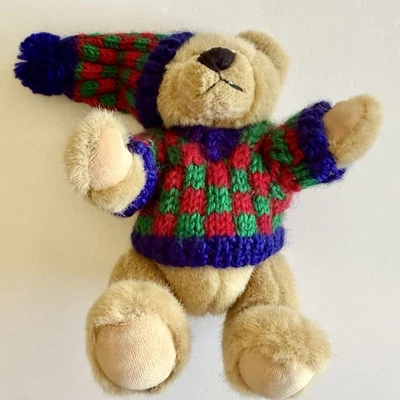 2000 Bear with Sweater & Knit Cap/HugFun Int'l Inc/Has Sat on shelf 25 Years - Image 1 of 4