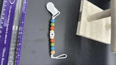 Personalized Baby Pacifier Clip Holder Beaded Name Custom Letter A Unisex - Image 1 of 2