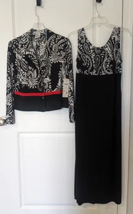 NEW Karin Stevens 2 Pc. Set Dress & Jacket Black /White 6P Maxi Casual Cocktail - Picture 1 of 24