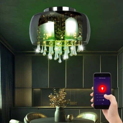 Smart RGB LED Decken Lampe DIMMBAR Wohn Zimmer ALEXA Kristall Glas Leuchte rauch - Bild 1 von 4