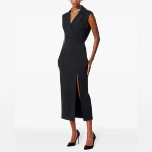 New Carolina Herrera Sleeveless Trench Dress Black Blazer Style with Slit Wool - Picture 1 of 15