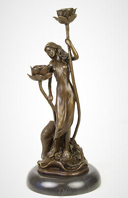 Bronze Sculpture Chandelier Porte-Bougie Marbre Figure Féminine Frau • 189.58€