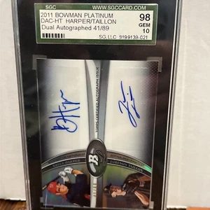 2011 Bowman Platinum BRYCE HARPER/Taillon Dual Auto/RC refrac 41/89 SGC 10 Pop 1 - Picture 1 of 7