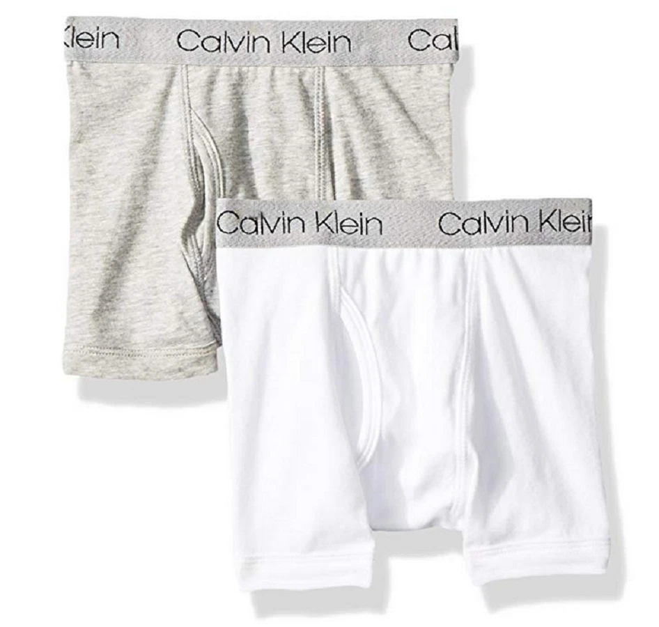 Calvin Klein Boys' Cotton Boxer Briefs 2pk, White & Grey, XS (4-5) Foto 1 de 1