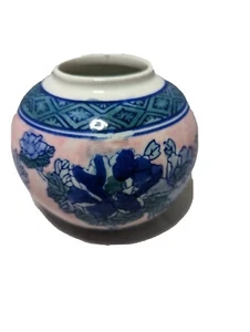 Jarrón de loto de porcelana china de colección floral redondo rosa azul verde familia - Imagen 1 de 10