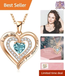 Rose Gold Birthstone Heart Necklace 18" Gift for Women Love Jewelry - Picture 1 of 8