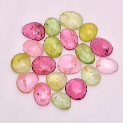 Natural Pink/Green Tourmaline Fancy Rose Cuts Flat Back Cabs Gemstones 10mm-12mm - Image 1 of 3