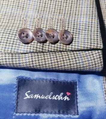 Chaqueta Blazer Abrigo Deportivo 46L Samuelsohn LORO PIANA Cuadros Azul Sobre Marrón Lana Foto 1 de 4