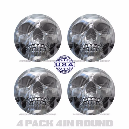 4 Pack 4" Round 3M Premium Grade Window Tailgate Decal Sticker CHROME SKULL S1 - Image 1 of 1