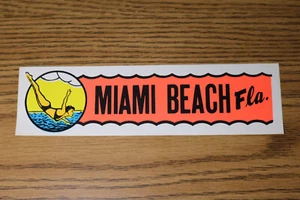 Vintage Souvenir small Bumper Sticker - Miami Beach Florida FL Swimmer - Picture 1 of 3