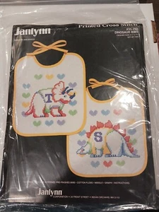 Janlynn Printed Cross Stitch Baby Bibs Kit - #35-250 Dinosaur FREE SHIPPING - Picture 1 of 2