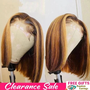 4/27 Ombre Highlight Short Bob Wig 13x4x1 Lace Frontal Wig Human Hair Pre Pluck - Picture 1 of 11