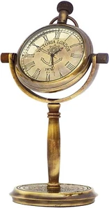 Table Clock Brass Stand Nautical Maritime Antique Hanging Desk Decor Watch - Picture 1 of 4