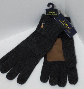 POLO RALPH LAUREN Gloves Grey 100% Wool & Suede Leather Pony Logo BNWT