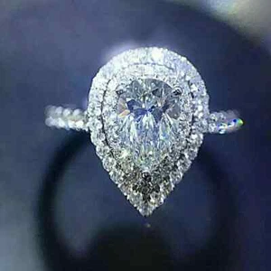 Art Deco Style Lab-Created Diamond Pear Cut Engagement Ring 14K White Gold FN - Picture 1 of 9