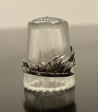 Vintage Glass Sterling Silver Band Thimble Sydney Opera RARE Cover