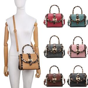 Patent Leopard Edges Design Small Tote Shoulder Woman Synthetic Leather handbag