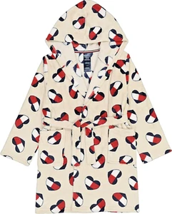 Tommy Hilfiger Kids Heart Flag Plush Bath Sleepover Hood Robe Party Size S 6/7 - Picture 1 of 2