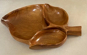 Vintage Monkey Pod Wood Leaf Shaped Serving Platter,  13.5" x 10" - Foto 1 di 3