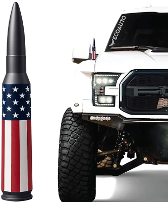 50 CAL BULLET ANTENNA FOR FORD, DODGE & RAM F150 F250 F350 ANTENNA AMERICAN FLAG - Image 1 of 4