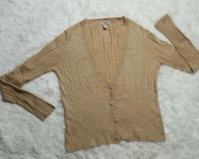 VERTIGO PARIS tan Angora Wool Blend Button Deep V Cardigan Sweater Sz XL - Image 1 of 4