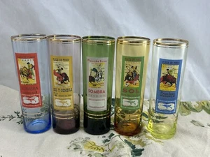 Juego de 5 vasos arlequín vintage de bola alta temática taurina española c.1960 - Imagen 1 de 9